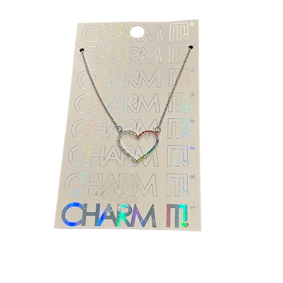 Charm It! Rhinestone Heart CZ Long Necklace Silver/Multicolor - Picture 5 of 5